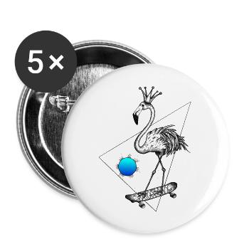 Flamingo Blau Skate Fresh Modern SVENPAINT - Buttons groß 56 mm (5er Pack) - Weiß - Vorne