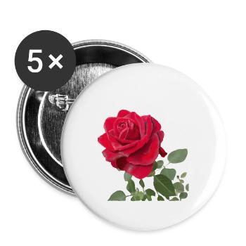 Rote Rose - Buttons groß 56 mm (5er Pack) - Weiß - Vorne