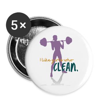 I like girls who CLEAN - Buttons groß 56 mm (5er Pack) - Weiß - Vorne