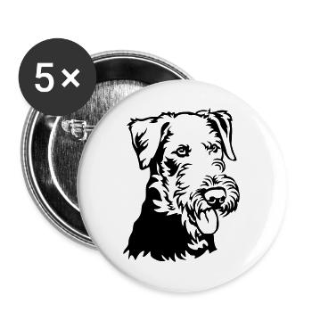 Airedale Terrier Kopf - Buttons groß 56 mm (5er Pack) - Weiß - Vorne