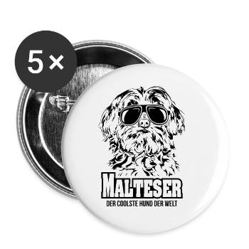 MALTESER coolster Hund Hundespruch Wilsigns - Buttons groß 56 mm (5er Pack) - Weiß - Vorne