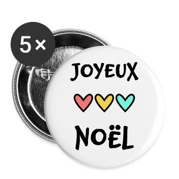 JOYEUX NOËL. NOËL. JOYEUX NOËL. MERRY CHRISTMAS - Lot de 5 grands badges (56 mm) - blanc - Devant
