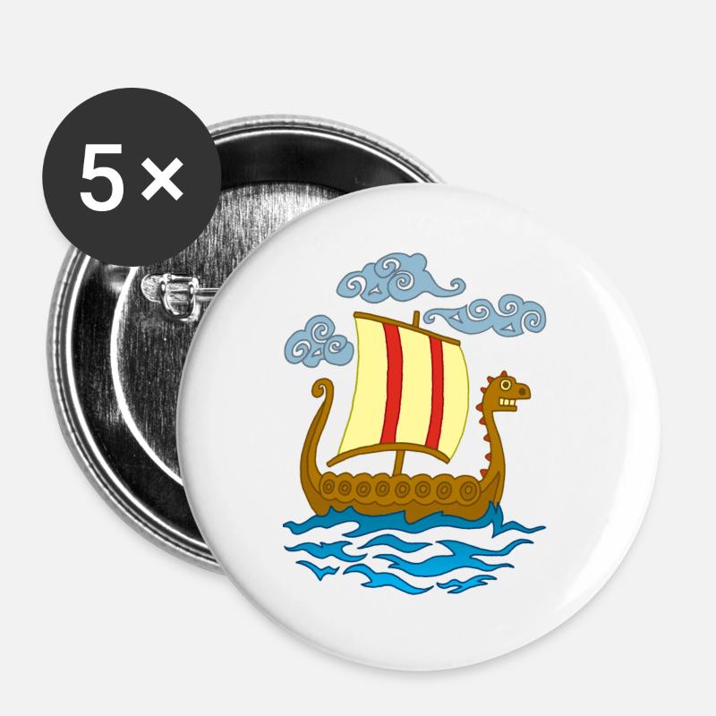 Funny Viking Drakkar - Buttons large 2.2''/56 mm (5-pack) - white