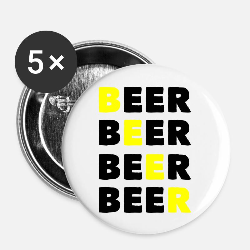 Bier Bier Bier Bier - Buttons groß 56 mm (5er Pack) - Weiß