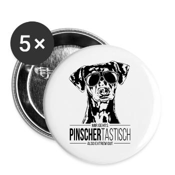 PINSCHERTASTISCH Deutscher Pinscher Spruch Hund - Buttons groß 56 mm (5er Pack) - Weiß - Vorne
