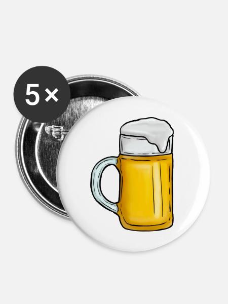 Bierkrug - Buttons groß 56 mm (5er Pack) - Weiß