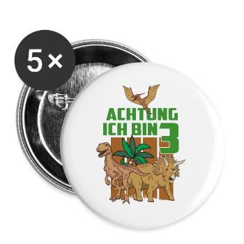 Achtung ich bin Drei - Buttons groß 56 mm (5er Pack) - Weiß - Vorne