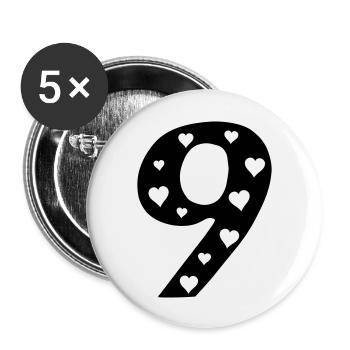 9 Geburtstag mit Herz - Buttons groß 56 mm (5er Pack) - Weiß - Vorne
