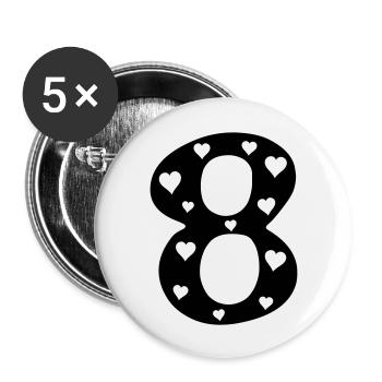8 Geburtstag mit Herz - Buttons groß 56 mm (5er Pack) - Weiß - Vorne