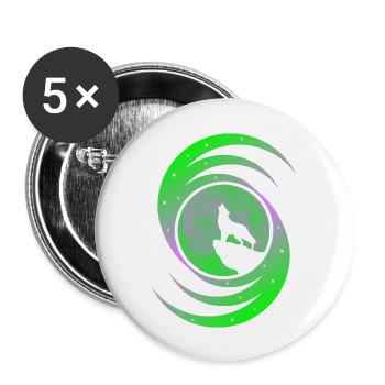 Le loup hurlant à la Lune dans la galaxie - Vert - Lot de 5 grands badges (56 mm) - blanc - Devant