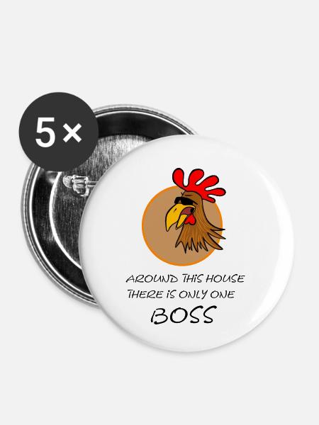 Cool Boss Rooster - Buttons groß 56 mm (5er Pack) - Weiß