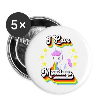 I Love Mondays Einhorn - Buttons groß 56 mm (5er Pack) - Weiß - Vorne