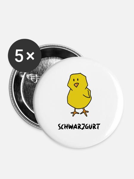 Schwarzgurt - Buttons groß 56 mm (5er Pack) - Weiß