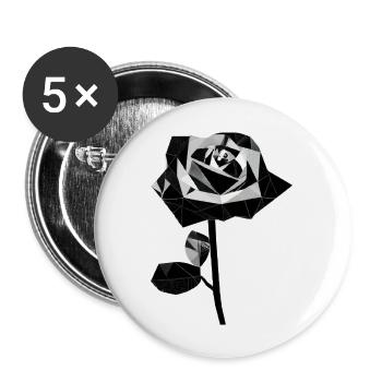 Polygone schwarze Rose - Buttons groß 56 mm (5er Pack) - Weiß - Vorne