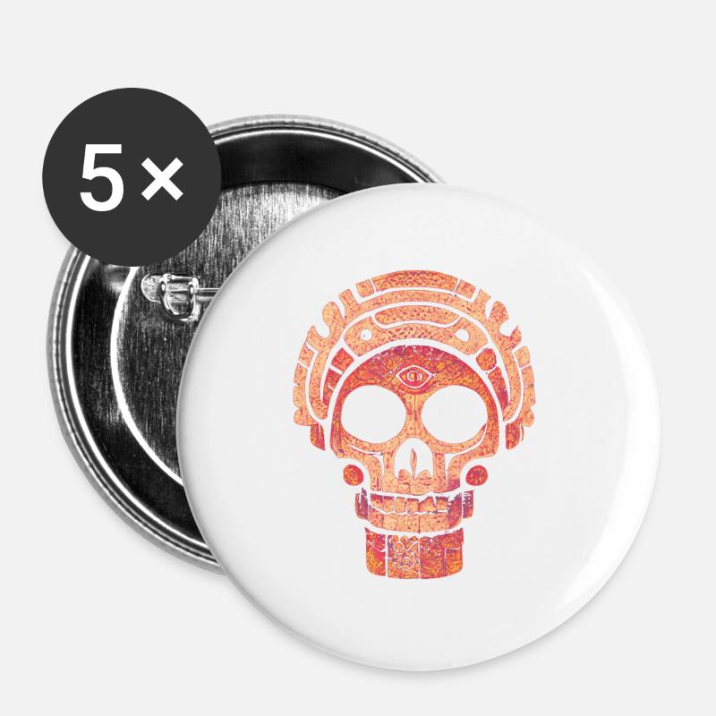 Mayan Skull - Buttons large 2.2''/56 mm (5-pack) - white