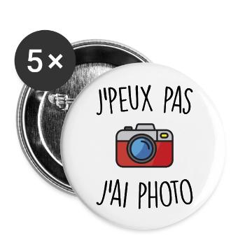 J'peux pas j'ai photo - Lot de 5 grands badges (56 mm) - blanc - Devant