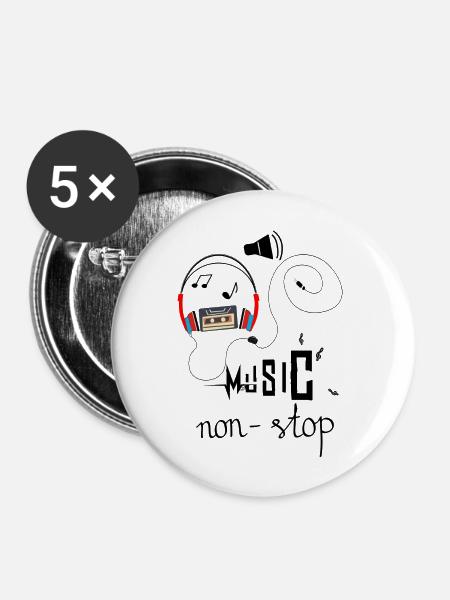 Music non stop - Buttons groß 56 mm (5er Pack) - Weiß