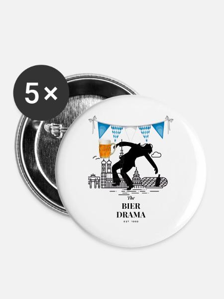 Bier Drama ART - Buttons groß 56 mm (5er Pack) - Weiß