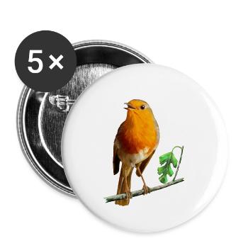 EUROPÄISCHE ROTKEHLCHENMALEREI - EUROPÄISCHE GARTENVÖGEL, - Buttons groß 56 mm (5er Pack) - Weiß - Vorne