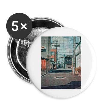Vintage 90s Japan School Ride Painting Japan Lover - Buttons large 2.2''/56 mm (5-pack) - white - Front