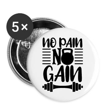 No pain no gain - Lot de 5 grands badges (56 mm) - blanc - Devant
