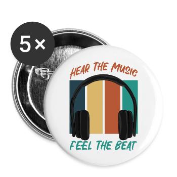 Hören Sie die Musik - Buttons groß 56 mm (5er Pack) - Weiß - Vorne