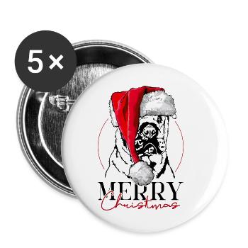 Santa SHAR Î.-P.-É. Joyeux Noël Chiens Wilsigns - Lot de 5 grands badges (56 mm) - blanc - Devant