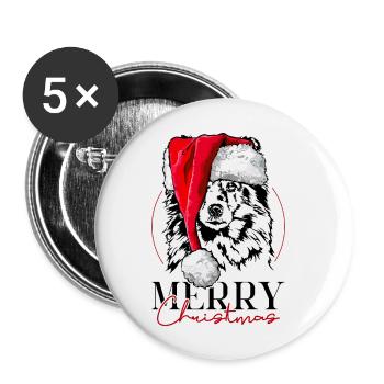 Père Noël Joyeux Noël Chiens Chiens Wilsigns - Lot de 5 grands badges (56 mm) - blanc - Devant