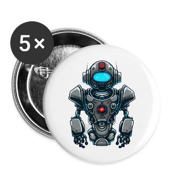 Roboter - Buttons groß 56 mm (5er Pack) - Weiß - Vorne