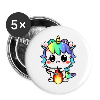00221 süßes Drachen Einhorn Baby spielt mit Feuer - Buttons groß 56 mm (5er Pack) - Weiß - Vorne