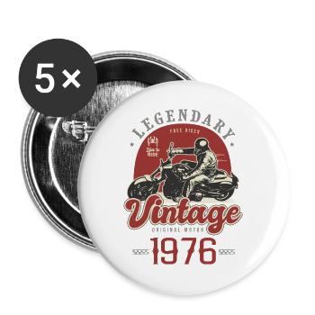 1976 Vintage-Motorrad 50 Jahre Biker Geschenk - Buttons groß 56 mm (5er Pack) - Weiß - Vorne