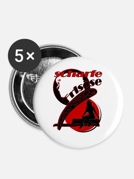 scharfe Frisöse schwarz rot Frau - Buttons groß 56 mm (5er Pack) - Weiß