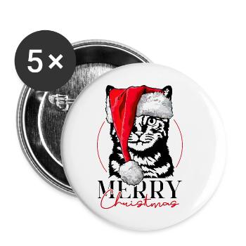 Santa KATZE Merry Christmas lustige Katze Wilsigns - Buttons groß 56 mm (5er Pack) - Weiß - Vorne