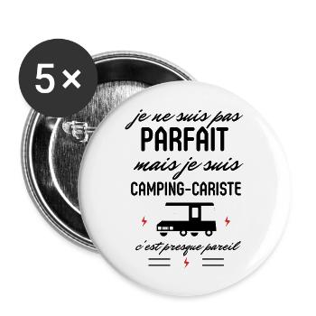 Pas parfait Camping cariste - Lot de 5 grands badges (56 mm) - blanc - Devant
