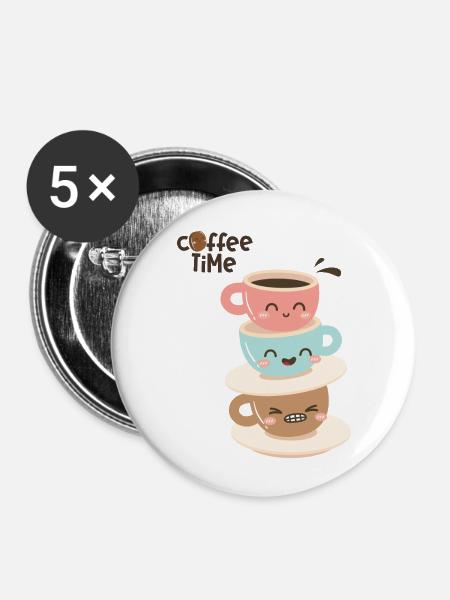 Kaffeezeit 2 - Buttons groß 56 mm (5er Pack) - Weiß