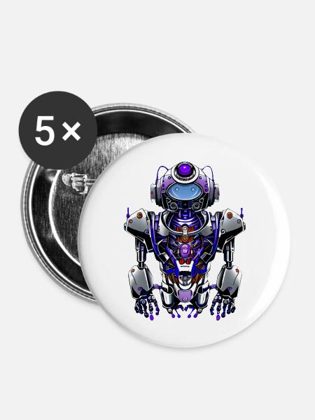 Roboter Omega - Buttons groß 56 mm (5er Pack) - Weiß