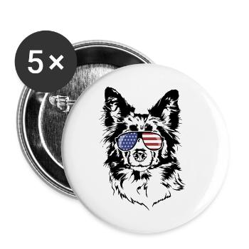 BORDER COLLIE America Flag USA Dogs Wilsigns - Buttons large 2.2''/56 mm (5-pack) - white - Front