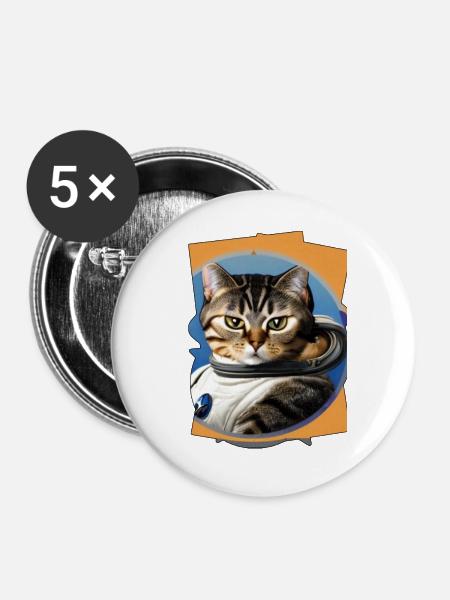 Weltraum Katze - Buttons groß 56 mm (5er Pack) - Weiß