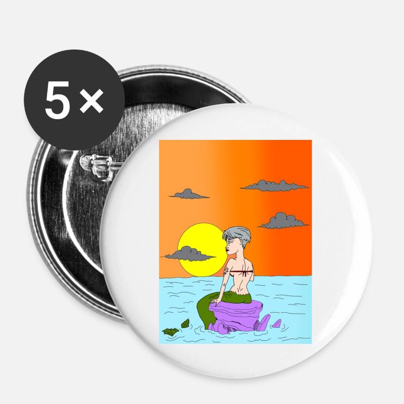 Mermaid landscape - Buttons large 2.2''/56 mm (5-pack) - white