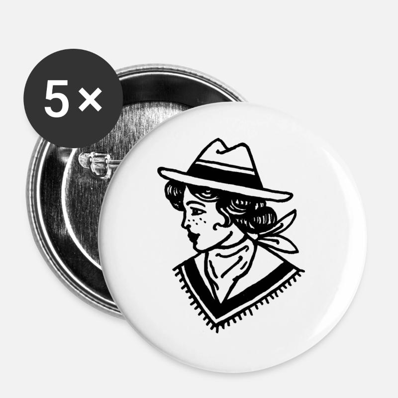 Cowboy - Buttons groß 56 mm (5er Pack) - Weiß