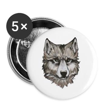 Wolf Portrait – realistische Tier Illustration - Buttons groß 56 mm (5er Pack) - Weiß - Vorne