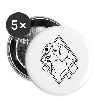Beagle in geometrischer Form - Line-Art-Design - Buttons groß 56 mm (5er Pack) - Weiß - Vorne