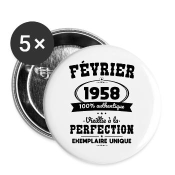 Anniversaire 65 ans - Février 1958 Perfection - Lot de 5 grands badges (56 mm) - blanc - Devant