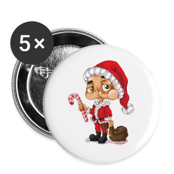 Weihnachtsmann Nikolaus Santa - Buttons groß 56 mm (5er Pack) - Weiß - Vorne
