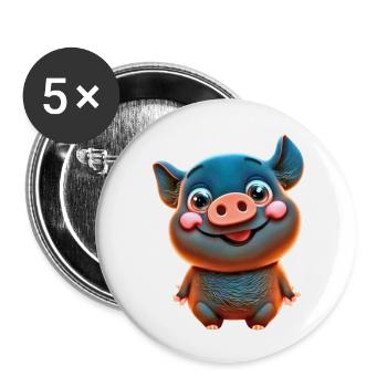 cute cartoon PIG BLACK - Buttons large 2.2''/56 mm (5-pack) - white - Front
