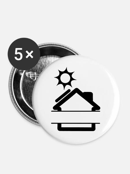 Sonnenkollektor am Haus mit Sonne - Buttons groß 56 mm (5er Pack) - Weiß