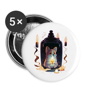 Corgi in a Bottle - Buttons groß 56 mm (5er Pack) - Weiß - Vorne