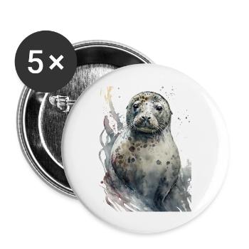 Sceau doux mignon réaliste aquarelle - Lot de 5 grands badges (56 mm) - blanc - Devant