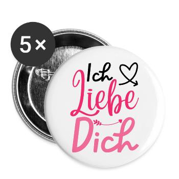"Ich Liebe Dich" Design, Valentinstagsgeschenk - Buttons groß 56 mm (5er Pack) - Weiß - Vorne