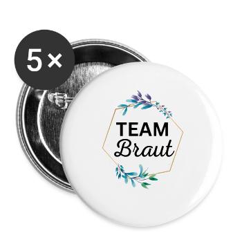 Team Braut JGA - Buttons groß 56 mm (5er Pack) - Weiß - Vorne
